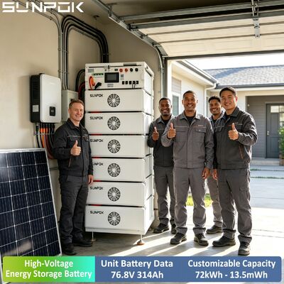 Sunpok Ononderbroken Stroomvoorzieningen 24,12kWh 314Ah 76,8V Hoogspanning Solaire LFP LiFePO4 Batterijbank voor Commercieel Gebruik