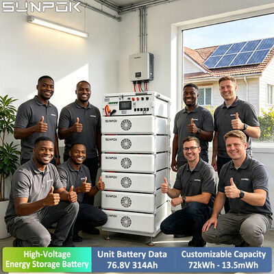 SUNPOK Lithium-Ion Batterijpakket met Boxen, Racks, ESS Kast 76.8V 314Ah LiFePO4 8000 Cycli Zonne-energie Opslagsysteem